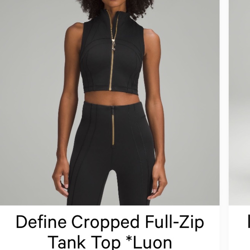 Lululemon define cropped full zip tank top size 4